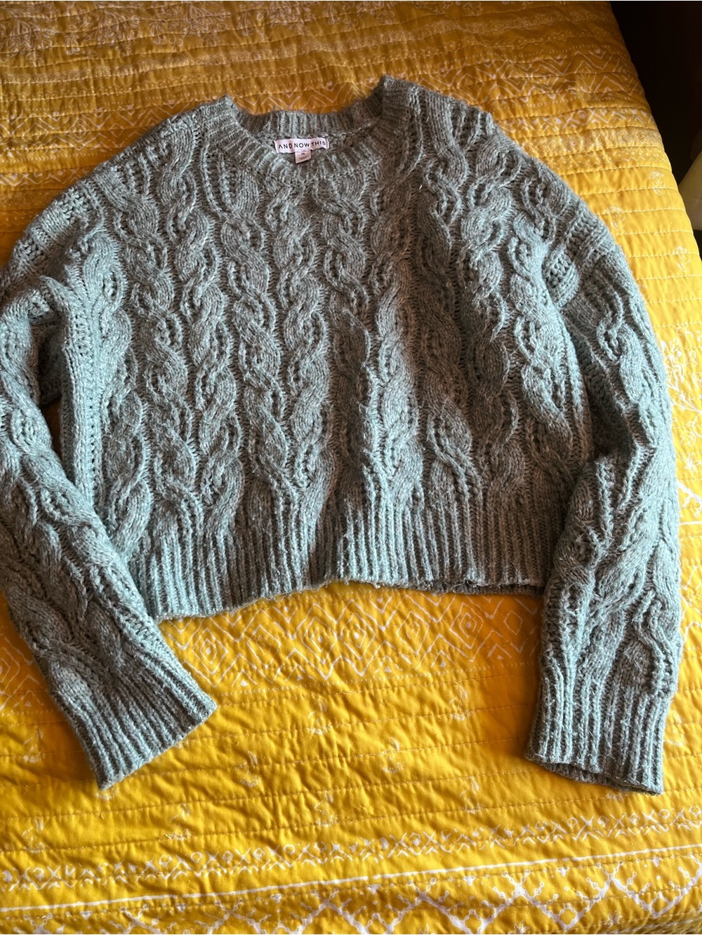 Cable Knit Cropped Sweater in Sage Green